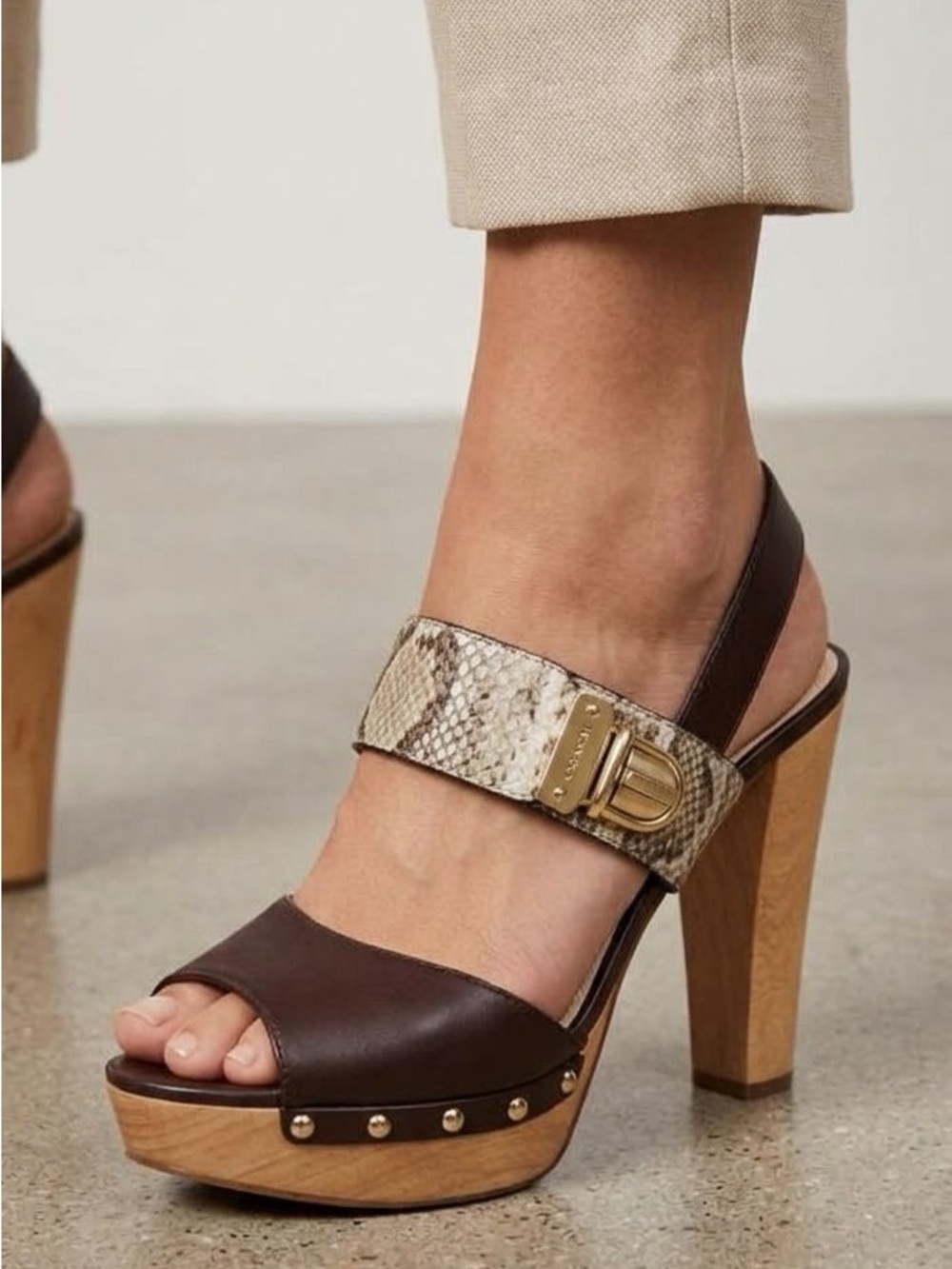 Coach Platform Slingback Heels with Snakeskin Accent
